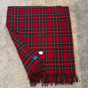 Pendleton Red Tartan Plaid Wool Scarf with Fringe